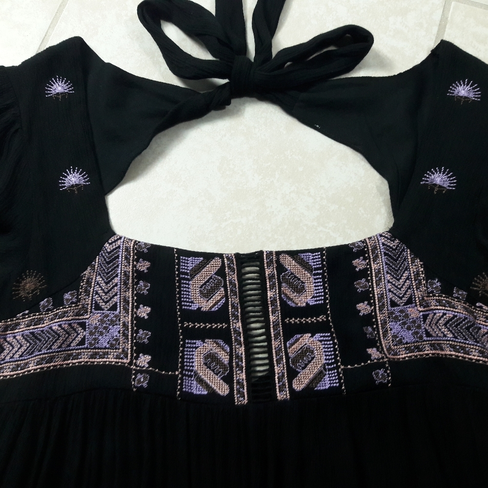 Free People Embroidered Long Sleeve Flowy Babydoll Mini Dress - Picture 4 of 8